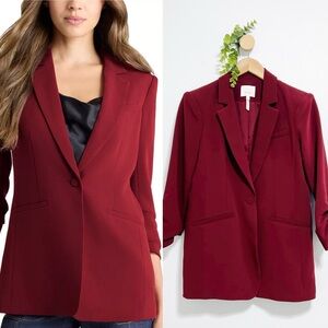 Cinq à Sept Khloe Ruched-Cuff Single Button Wineberry Career Blazer